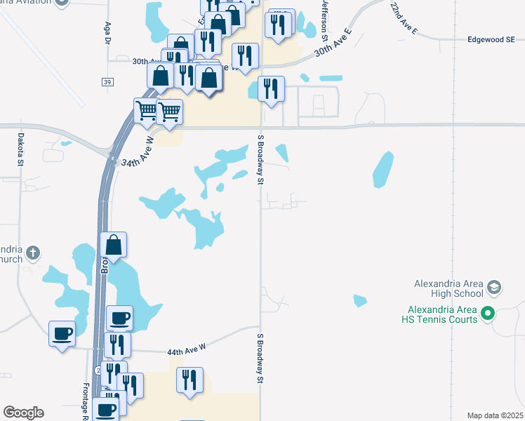 map of restaurants, bars, coffee shops, grocery stores, and more near 3703 South Broadway Street in Alexandria