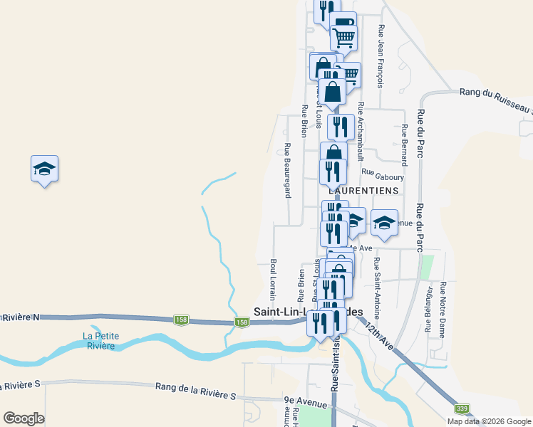 map of restaurants, bars, coffee shops, grocery stores, and more near 565 Rue Lorrain in Saint-Lin-Laurentides