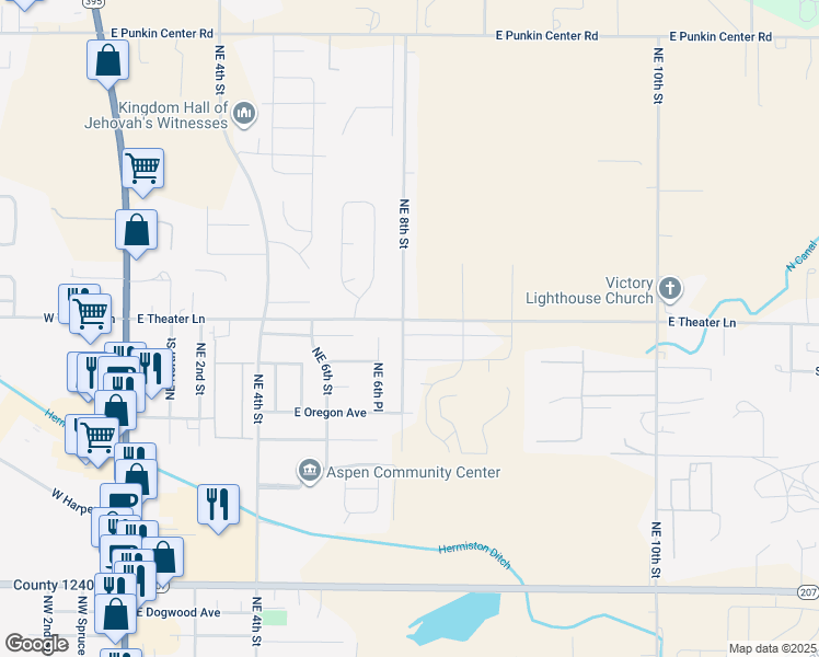 map of restaurants, bars, coffee shops, grocery stores, and more near 803 East Autumn Avenue in Hermiston
