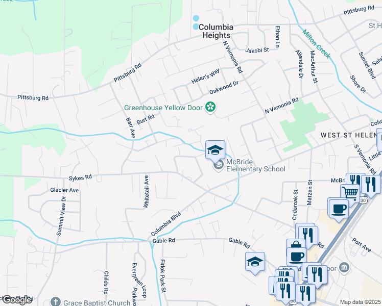 map of restaurants, bars, coffee shops, grocery stores, and more near 35237 Aubuchon Drive in St. Helens