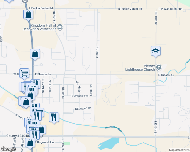 map of restaurants, bars, coffee shops, grocery stores, and more near 1793 Northeast 8th Street in Hermiston