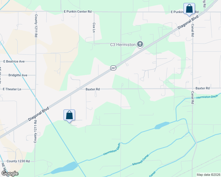 map of restaurants, bars, coffee shops, grocery stores, and more near 32255 Baxter Road in Hermiston