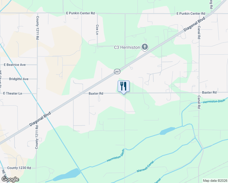 map of restaurants, bars, coffee shops, grocery stores, and more near 32255 Baxter Road in Hermiston