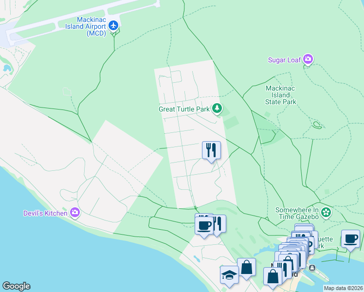map of restaurants, bars, coffee shops, grocery stores, and more near 4th Street in Mackinac Island