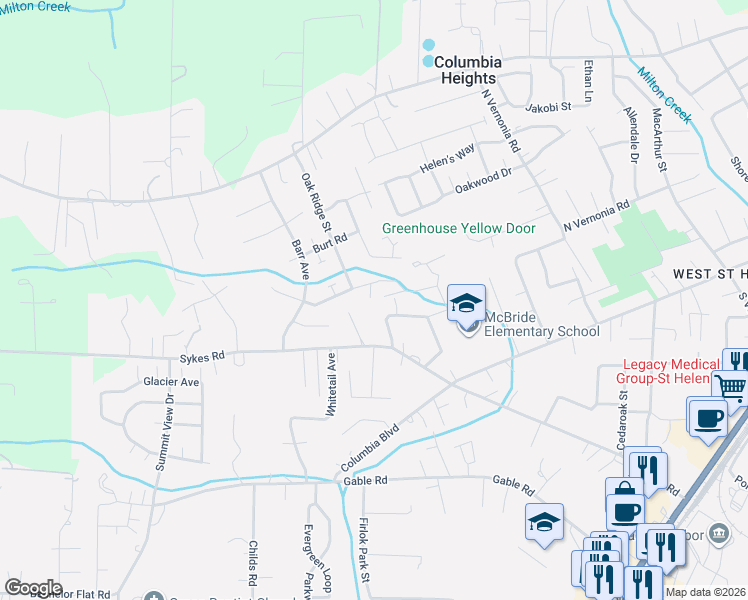 map of restaurants, bars, coffee shops, grocery stores, and more near 35205 Aubuchon Drive in St. Helens