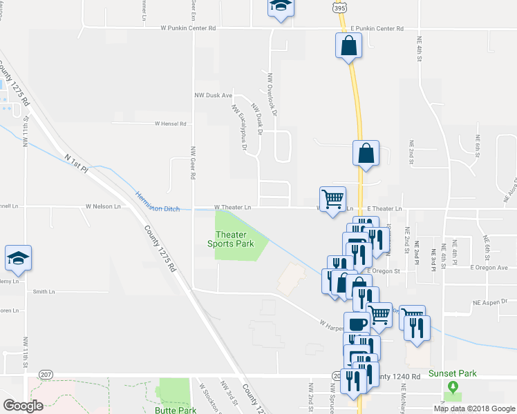map of restaurants, bars, coffee shops, grocery stores, and more near 2328 Northwest Eucalyptus Drive in Hermiston
