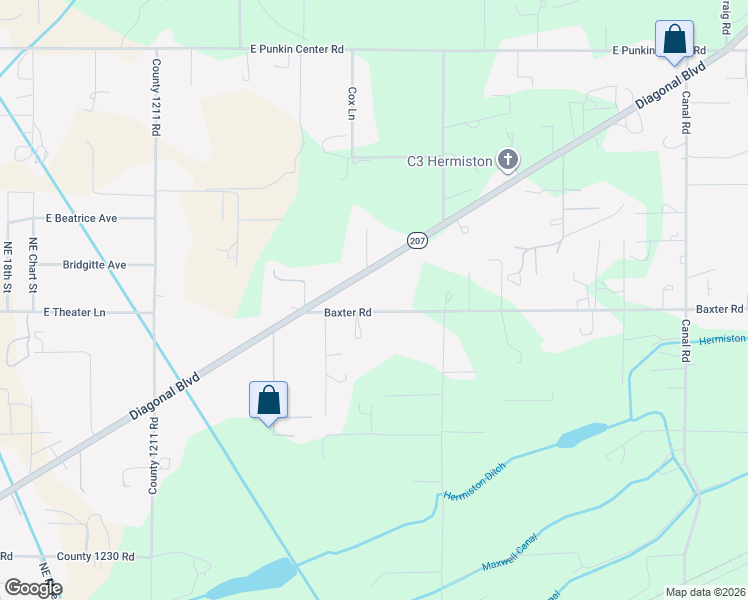 map of restaurants, bars, coffee shops, grocery stores, and more near 32182 Baxter Road in Hermiston