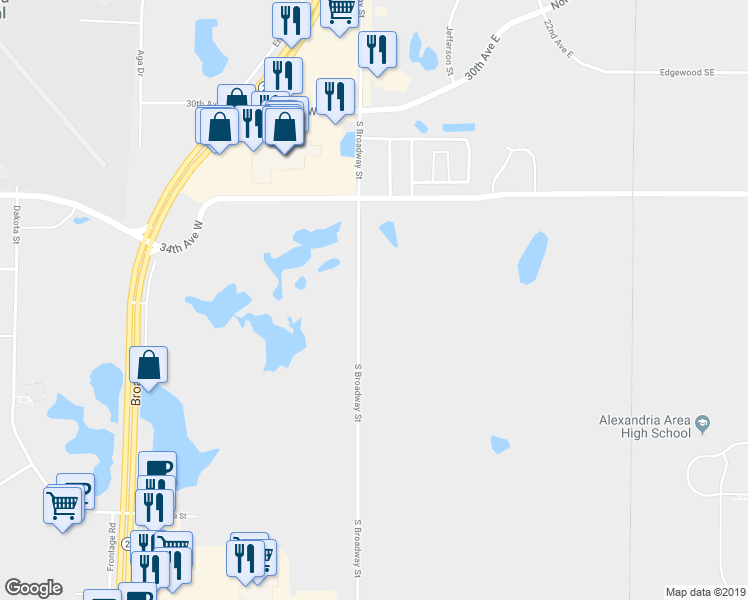 map of restaurants, bars, coffee shops, grocery stores, and more near 3703 South Broadway Street in Alexandria