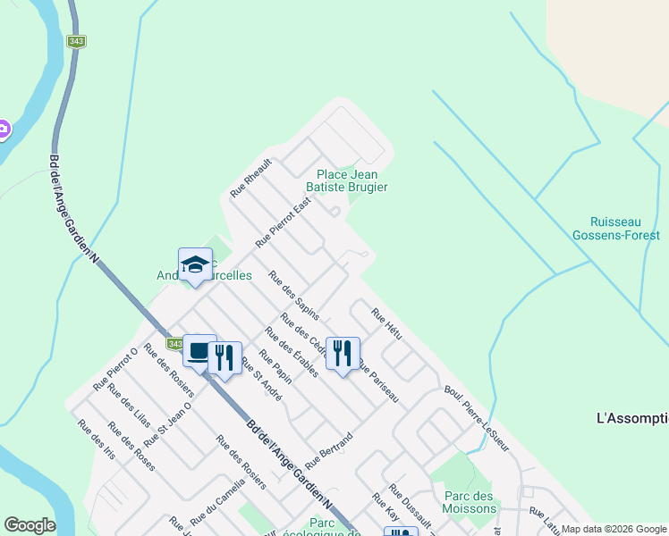 map of restaurants, bars, coffee shops, grocery stores, and more near 158 Rue Saint Jean Est in L'Assomption