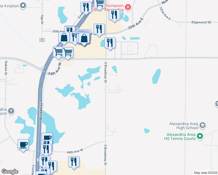map of restaurants, bars, coffee shops, grocery stores, and more near 3703 South Broadway Street in Alexandria