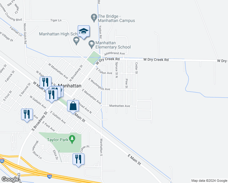 map of restaurants, bars, coffee shops, grocery stores, and more near 207 Hemlock Street North in Manhattan