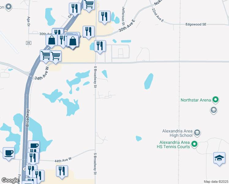 map of restaurants, bars, coffee shops, grocery stores, and more near 3709 South Broadway Street in Alexandria