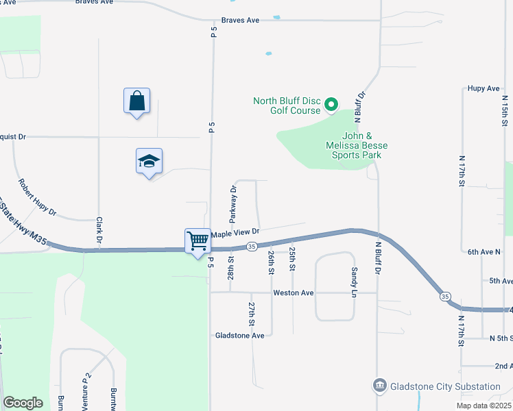 map of restaurants, bars, coffee shops, grocery stores, and more near 11 Pinewood Drive in Gladstone