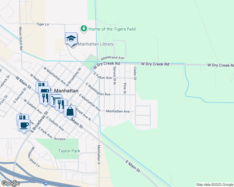 map of restaurants, bars, coffee shops, grocery stores, and more near 301 Spruce Street North in Manhattan