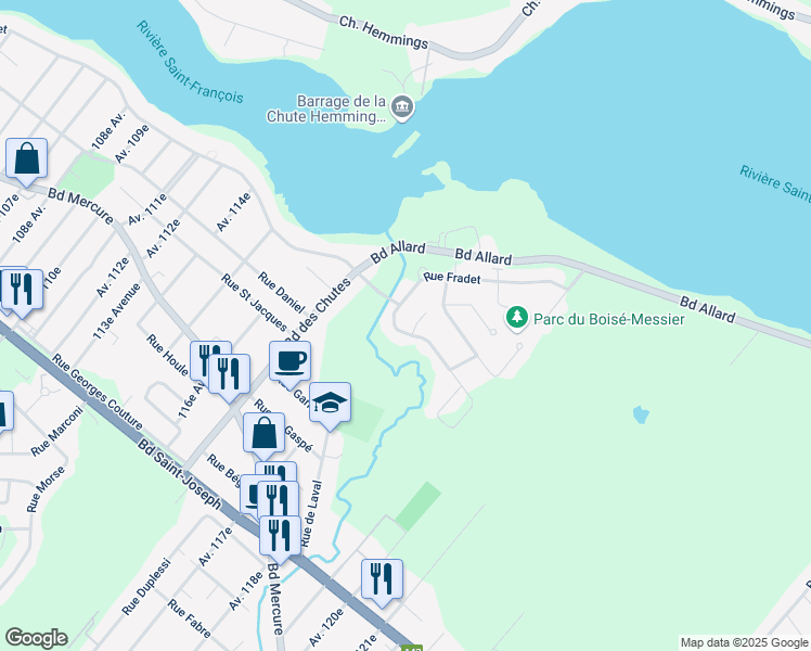 map of restaurants, bars, coffee shops, grocery stores, and more near 3060 Rue Ilot Fradet in Drummondville