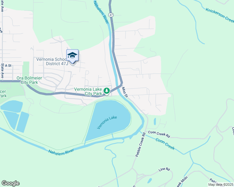 map of restaurants, bars, coffee shops, grocery stores, and more near 1040 East Bridge Street in Vernonia