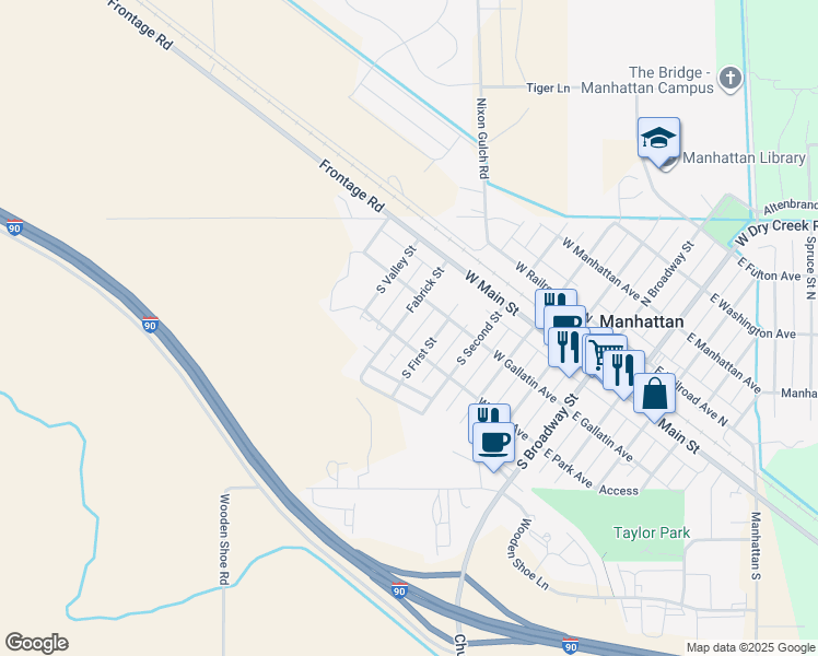 map of restaurants, bars, coffee shops, grocery stores, and more near 200-298 South Fabrick Street in Manhattan