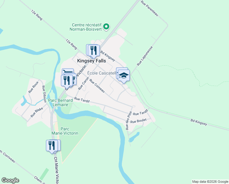 map of restaurants, bars, coffee shops, grocery stores, and more near 7 Rue Martel in Kingsey Falls