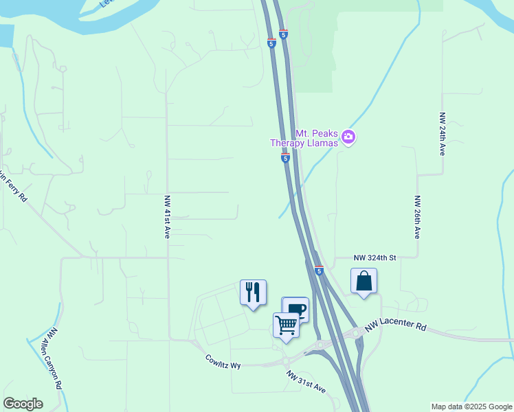 map of restaurants, bars, coffee shops, grocery stores, and more near 32601 Northwest 41st Avenue in Ridgefield