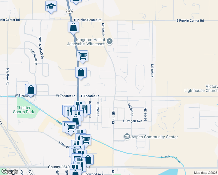 map of restaurants, bars, coffee shops, grocery stores, and more near 298 East Francolin Avenue in Hermiston