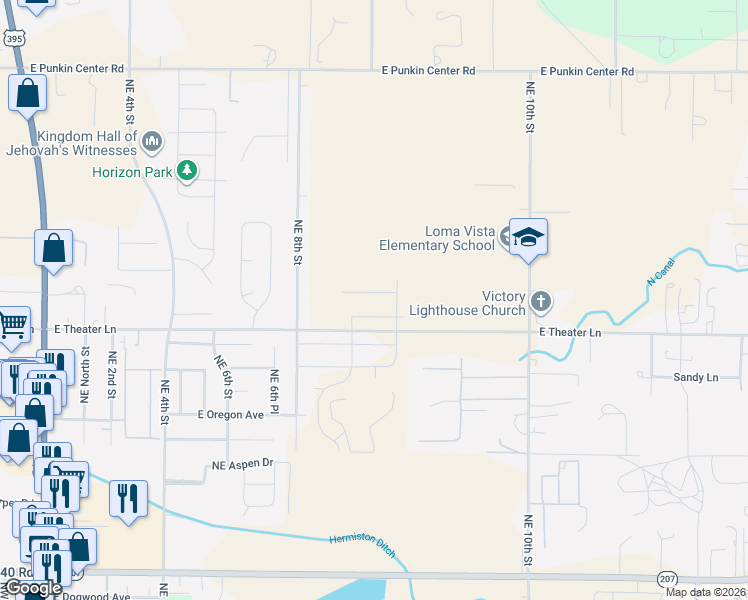 map of restaurants, bars, coffee shops, grocery stores, and more near 876 East Kinsley Avenue in Hermiston