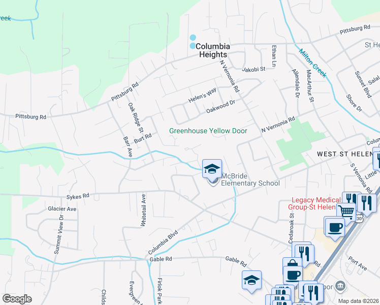 map of restaurants, bars, coffee shops, grocery stores, and more near 605 Seal Road in St. Helens