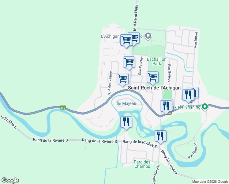 map of restaurants, bars, coffee shops, grocery stores, and more near 1402 Rue Principale in Saint-Roch-de-l'Achigan