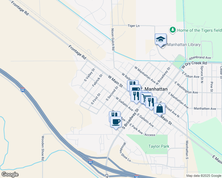 map of restaurants, bars, coffee shops, grocery stores, and more near 102 2nd Street North in Manhattan
