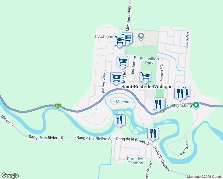 map of restaurants, bars, coffee shops, grocery stores, and more near 1392 Rue Principale in Saint-Roch-de-l'Achigan