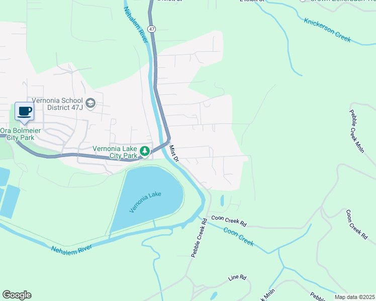 map of restaurants, bars, coffee shops, grocery stores, and more near 666 Mist Drive in Vernonia