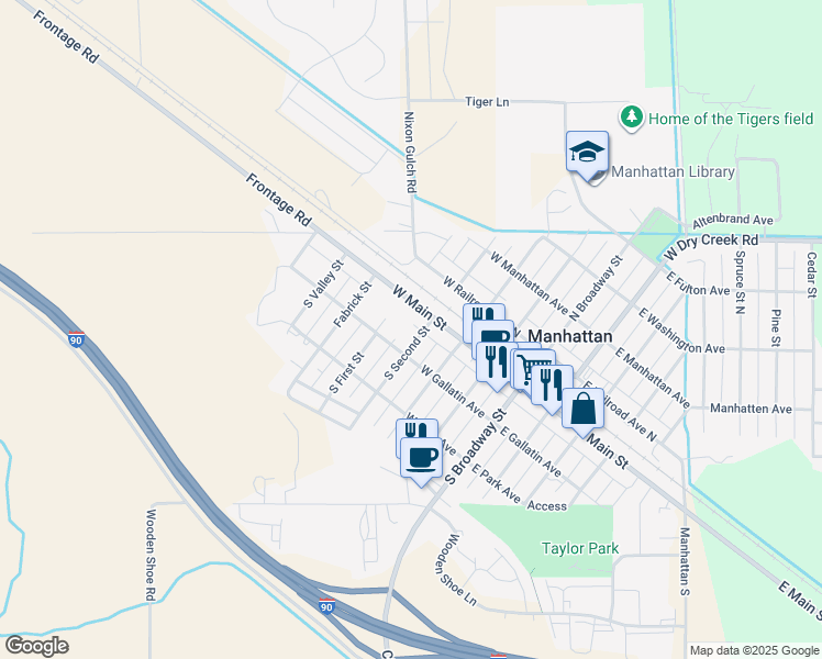 map of restaurants, bars, coffee shops, grocery stores, and more near 102 2nd Street North in Manhattan