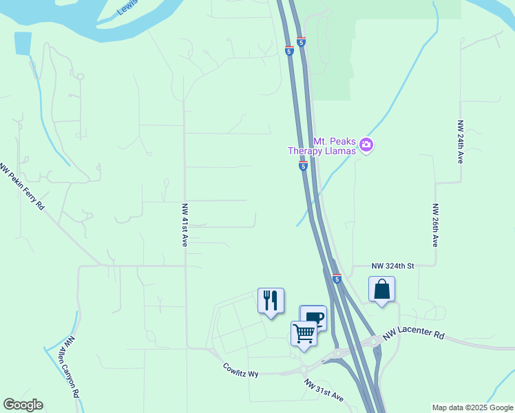 map of restaurants, bars, coffee shops, grocery stores, and more near 32601 Northwest 41st Avenue in Ridgefield
