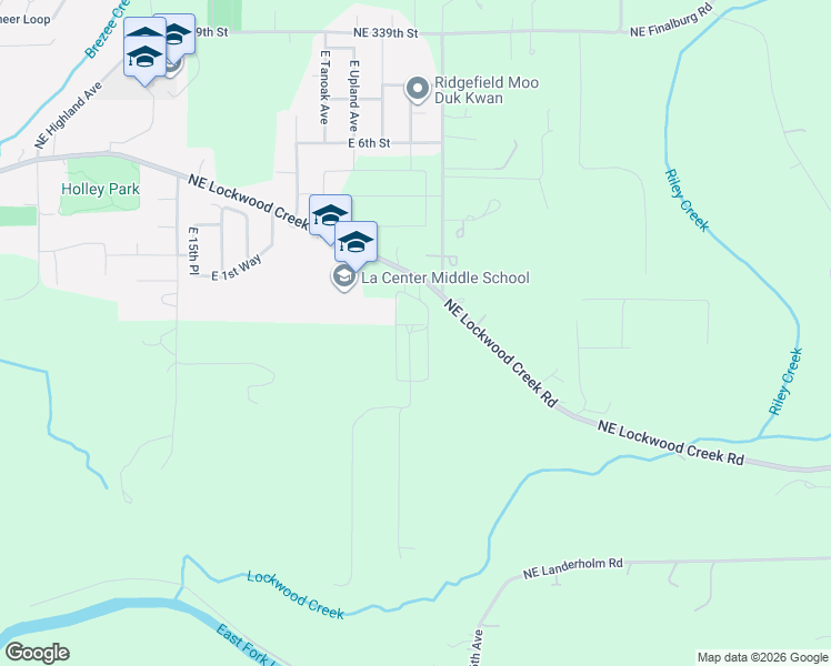 map of restaurants, bars, coffee shops, grocery stores, and more near 2329 E Wolfpack St in La Center