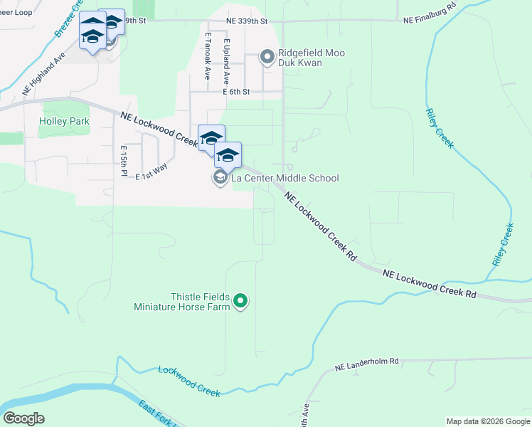 map of restaurants, bars, coffee shops, grocery stores, and more near 2329 E Wolfpack St in La Center