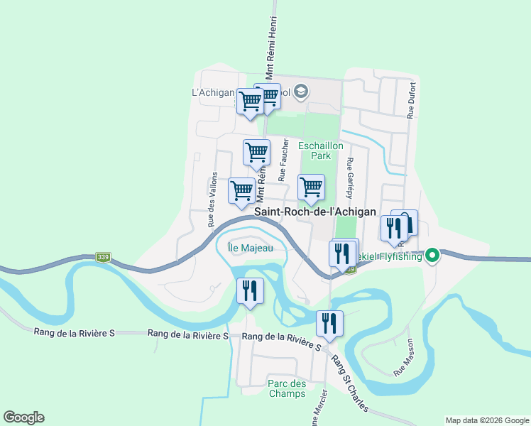 map of restaurants, bars, coffee shops, grocery stores, and more near 1360 Rue Principale in Saint-Roch-de-l'Achigan
