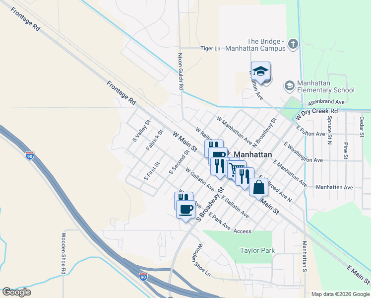 map of restaurants, bars, coffee shops, grocery stores, and more near 102 2nd Street North in Manhattan