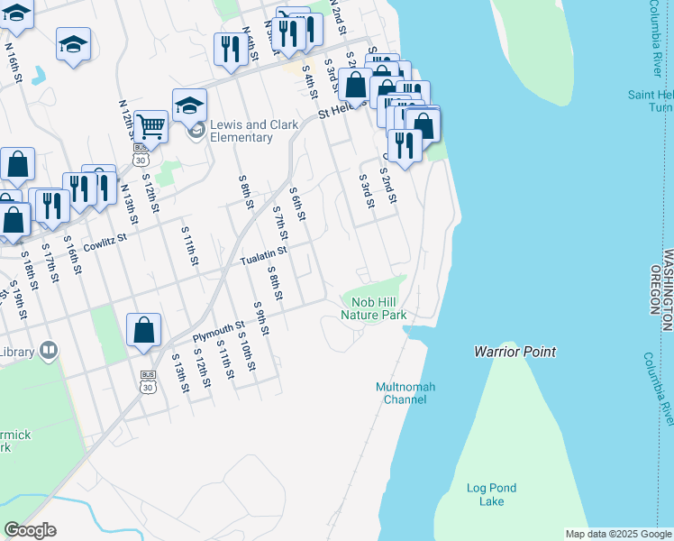 map of restaurants, bars, coffee shops, grocery stores, and more near 475 1/2 South 4th Street in St. Helens