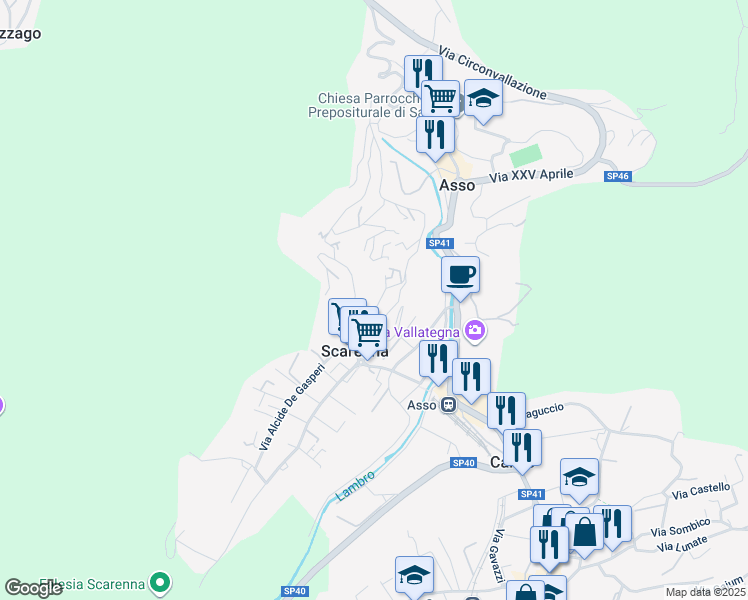 map of restaurants, bars, coffee shops, grocery stores, and more near 44 Via Santissimi Giovanni e Paolo in Asso