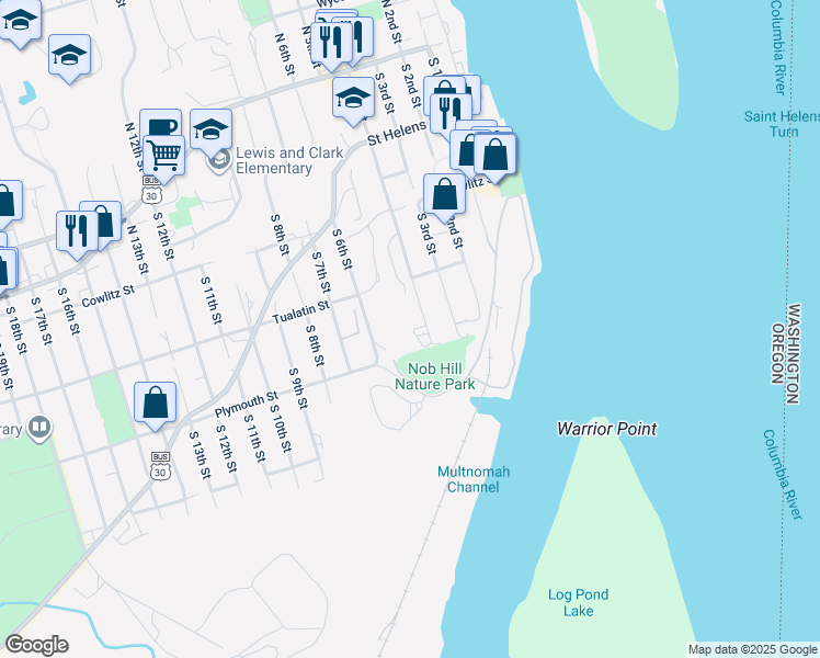 map of restaurants, bars, coffee shops, grocery stores, and more near 475 1/2 South 4th Street in St. Helens