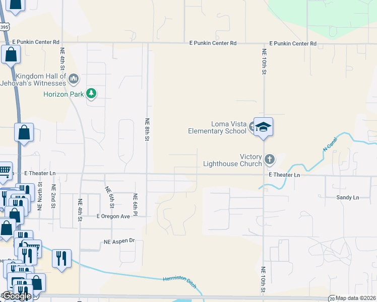 map of restaurants, bars, coffee shops, grocery stores, and more near 885 East Kinsley Avenue in Hermiston
