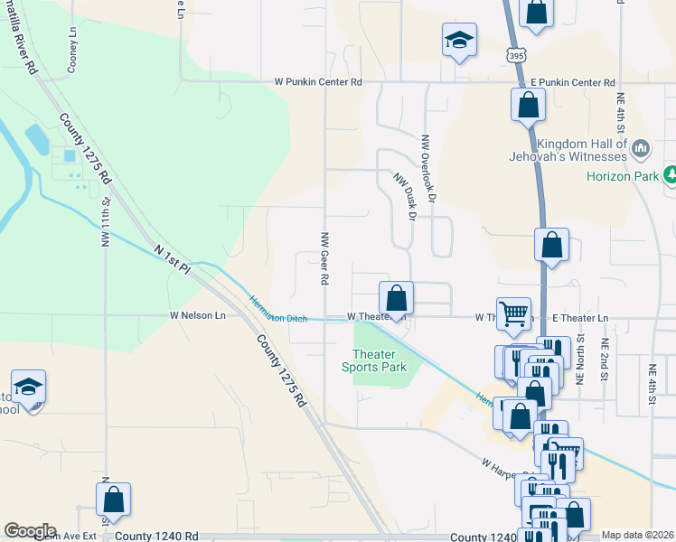 map of restaurants, bars, coffee shops, grocery stores, and more near 2000 Northwest Geer Road in Hermiston