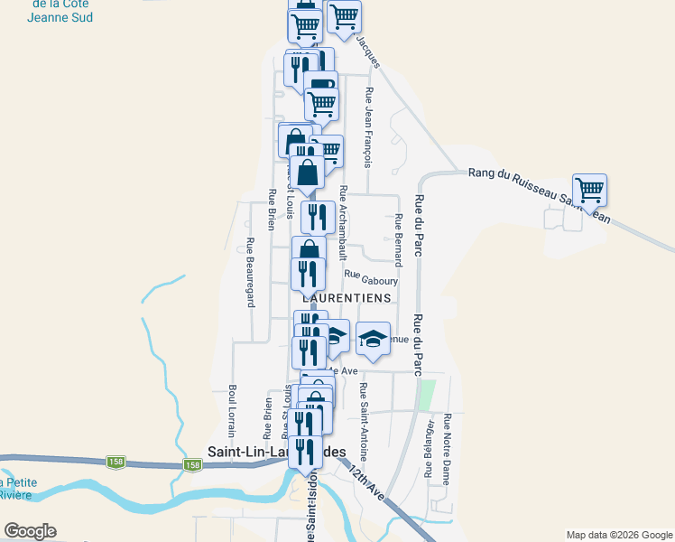 map of restaurants, bars, coffee shops, grocery stores, and more near 637 Rue Archambault in Saint-Lin-Laurentides