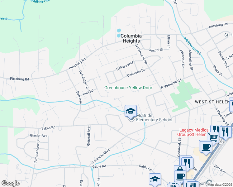 map of restaurants, bars, coffee shops, grocery stores, and more near 605 Seal Road in St. Helens