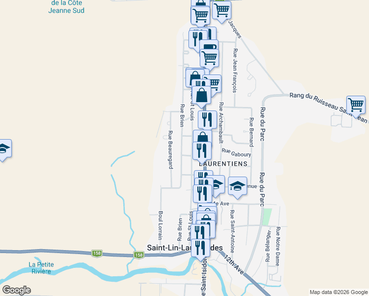 map of restaurants, bars, coffee shops, grocery stores, and more near 640 Rue Brien in Saint-Lin - Laurentides