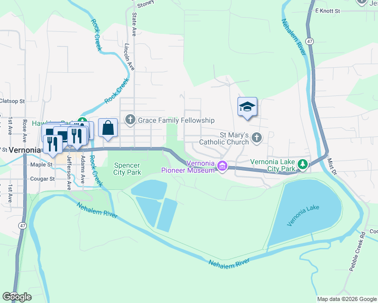 map of restaurants, bars, coffee shops, grocery stores, and more near 500 California Avenue in Vernonia