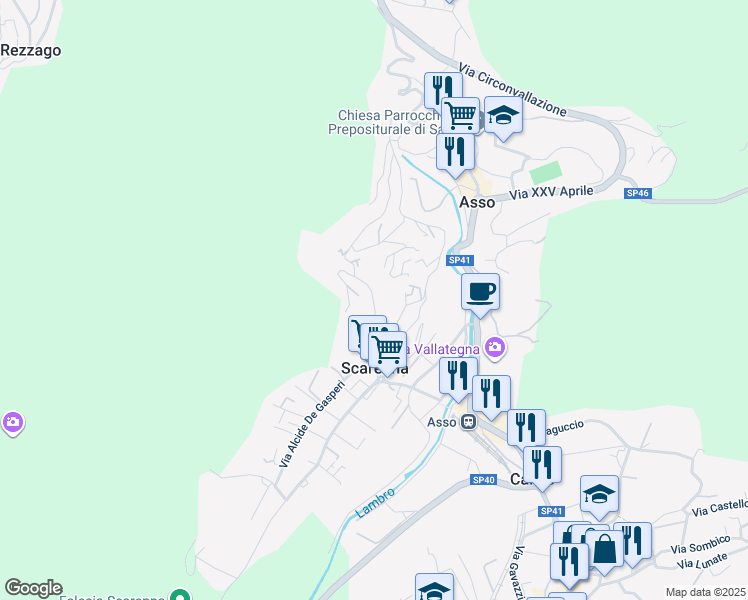 map of restaurants, bars, coffee shops, grocery stores, and more near 44 Via Santissimi Giovanni e Paolo in Asso