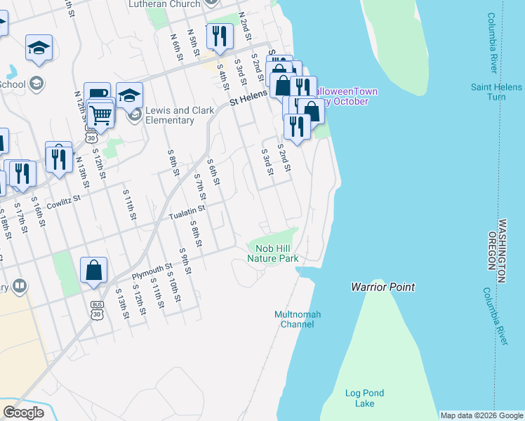 map of restaurants, bars, coffee shops, grocery stores, and more near 445 South 4th Street in St. Helens
