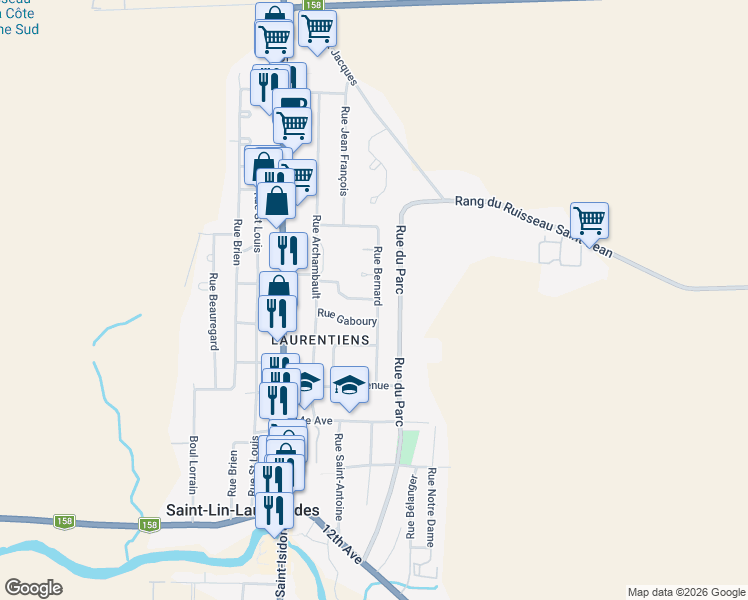 map of restaurants, bars, coffee shops, grocery stores, and more near 274 Rue Gaumont in Saint-Lin-Laurentides
