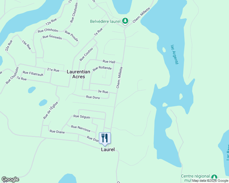 map of restaurants, bars, coffee shops, grocery stores, and more near 2970 3e Rue in Wentworth-Nord