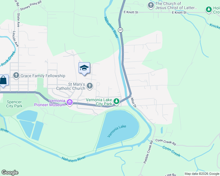 map of restaurants, bars, coffee shops, grocery stores, and more near 891 Spencer Avenue in Vernonia